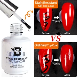 BOZLIN 15ml Stain Resistant Gel Top Coat Nail Polish Semi Permanent Soak Off UV Gel Function Top Coat For Nail Art Manicure