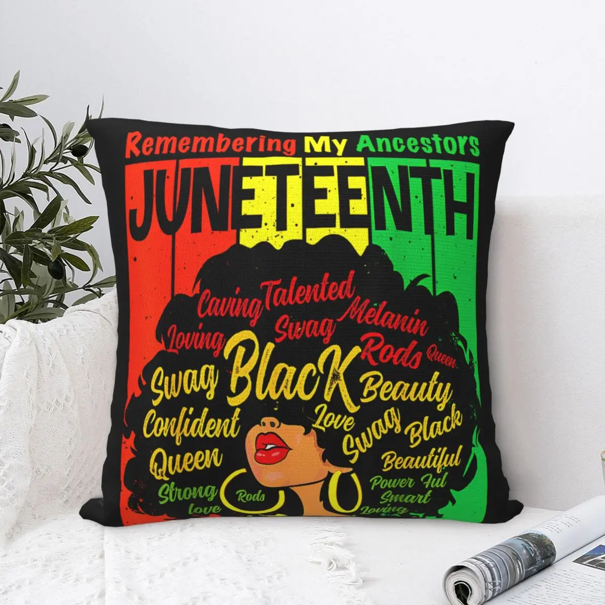 Juneteenth Natural Hair Black Pillowcase Polyester Cushion Cover Decoration Remembering My Ancestors Pillow Case Cover Home