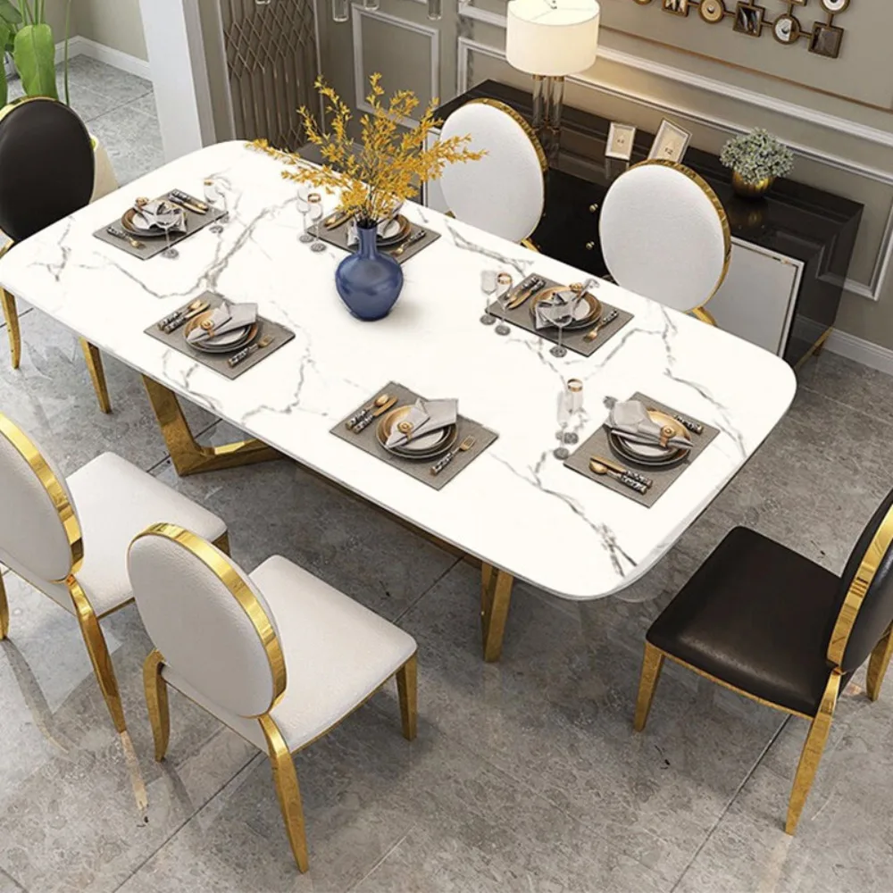 Minimalist marble V-shaped dining table rectangular post-modern small apartment design creativity light luxury dining table and