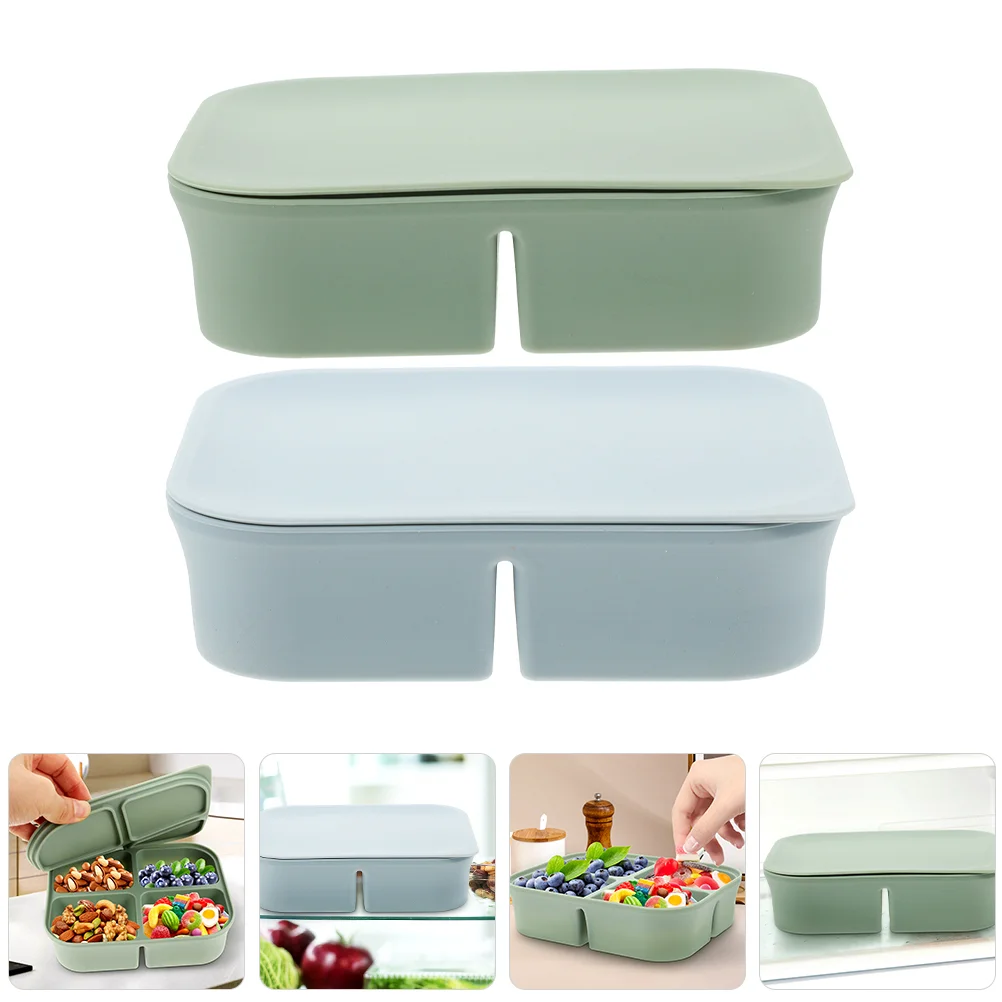 

2 Pcs Silicone Storage Box Snack Boxes for Kids Lunch Lunchable Containers 4 Compartments Meal Prep Reusable Freezer Child