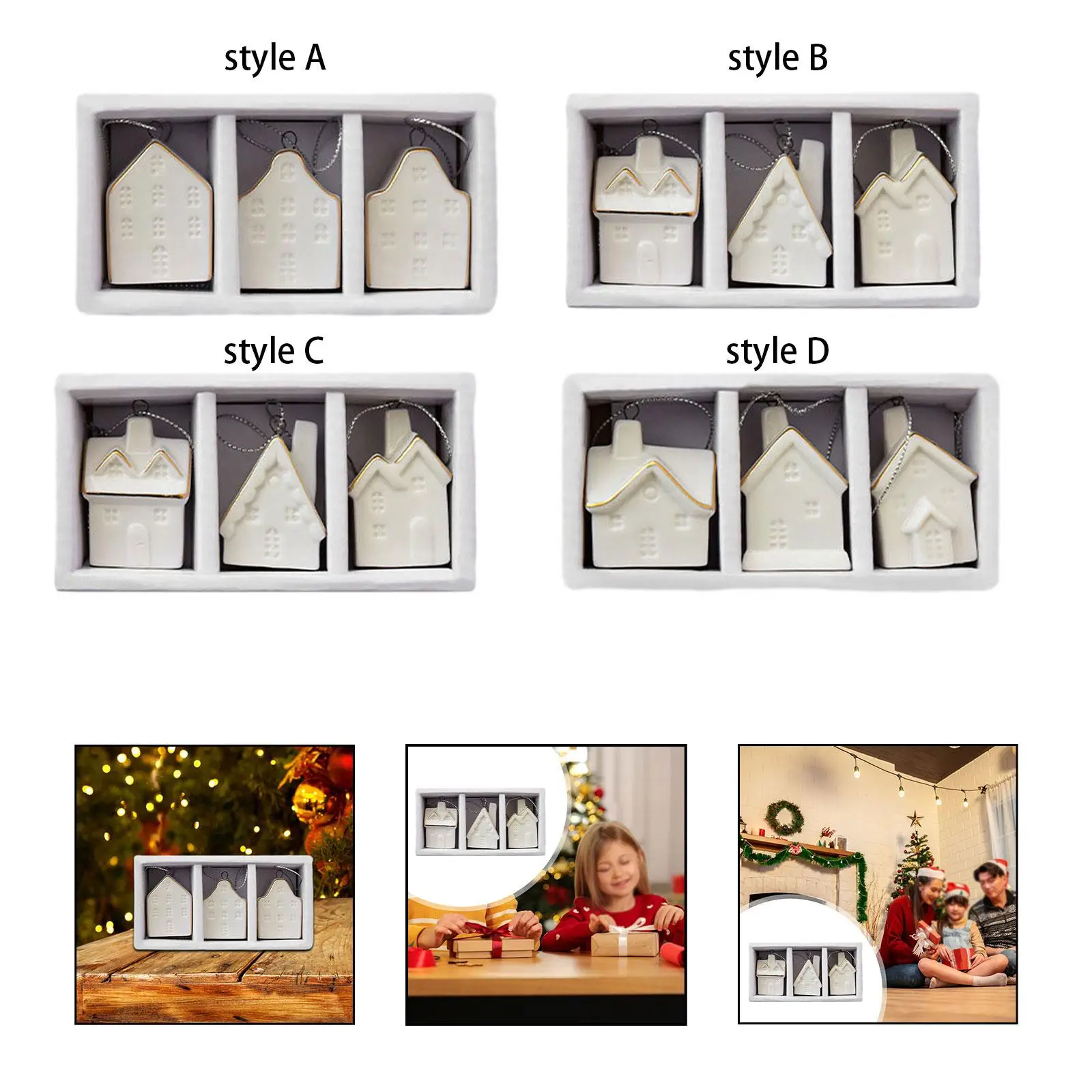 3Pcs Christmas Mini House Pendant Xmas Village Toy for Office Holiday Indoor