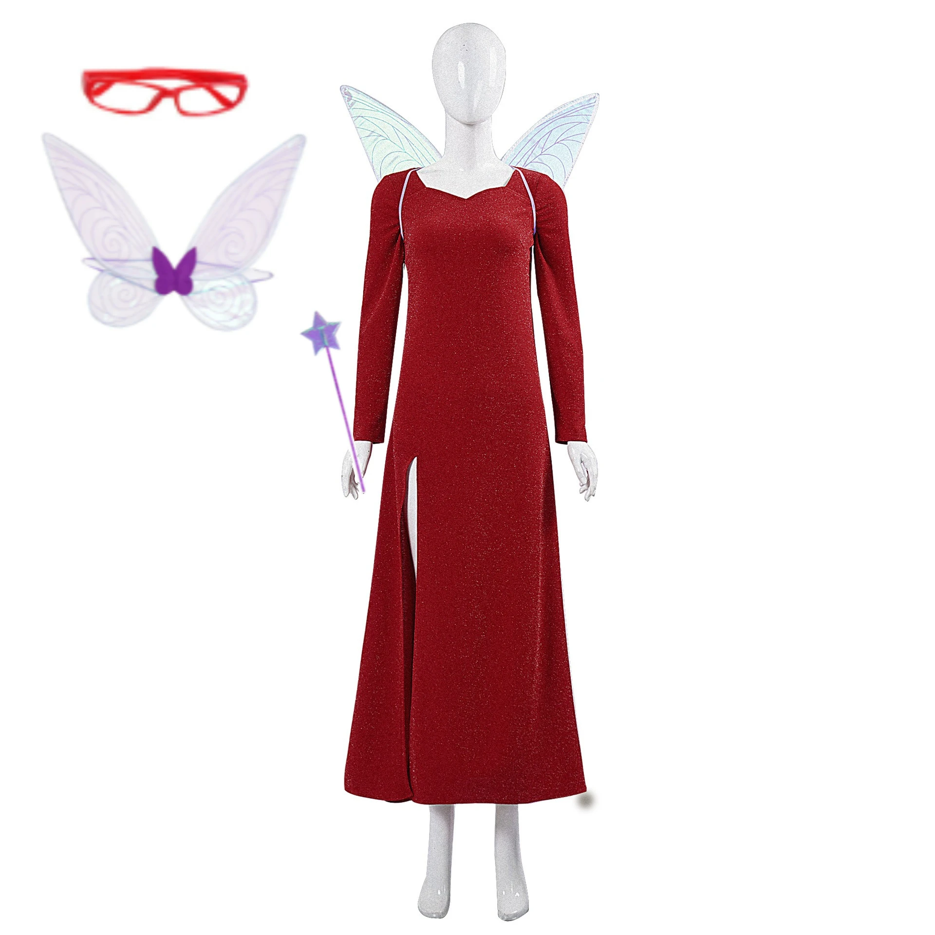 

Movie Shrek Cosplay Costumes Fairy Godmother Red Dress for Women Halloween Carnival Party Disguise Stage Show Suit Costumes