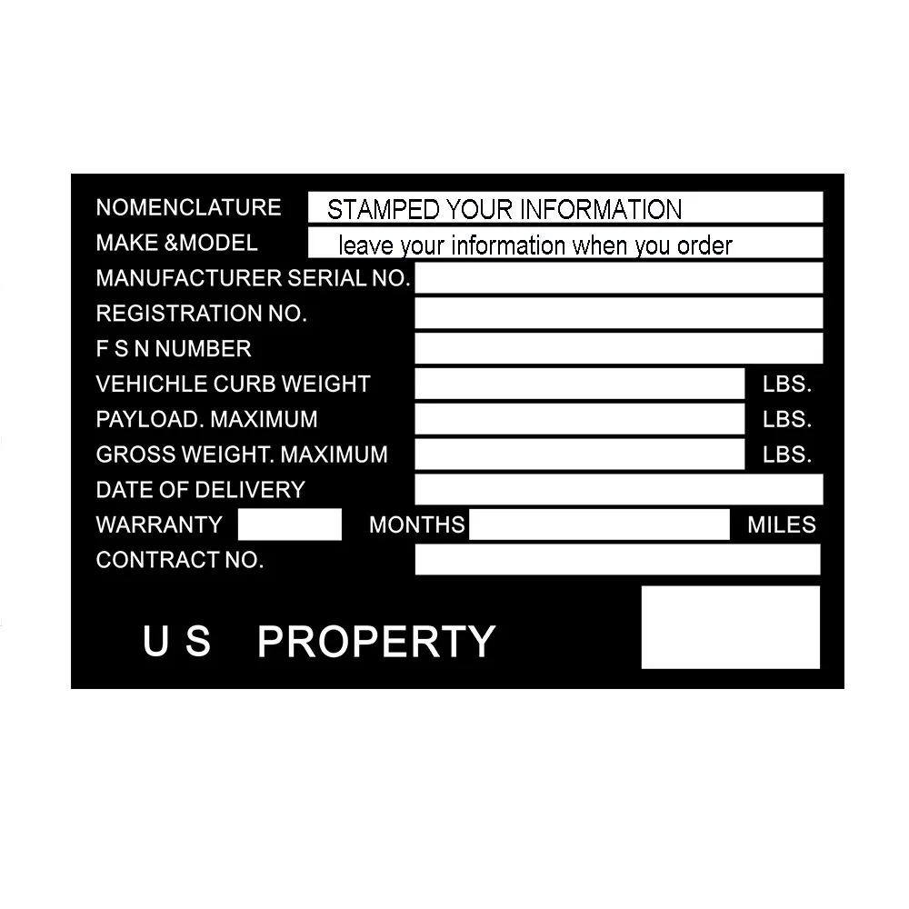 

Предварительно выгравированный VIN SERIAL ID Настроить табличку для вывески данных TAG PLATE DATA CAR TRUCK HOT ROD ENQUIPMENT TRAILER MAKE/MODE