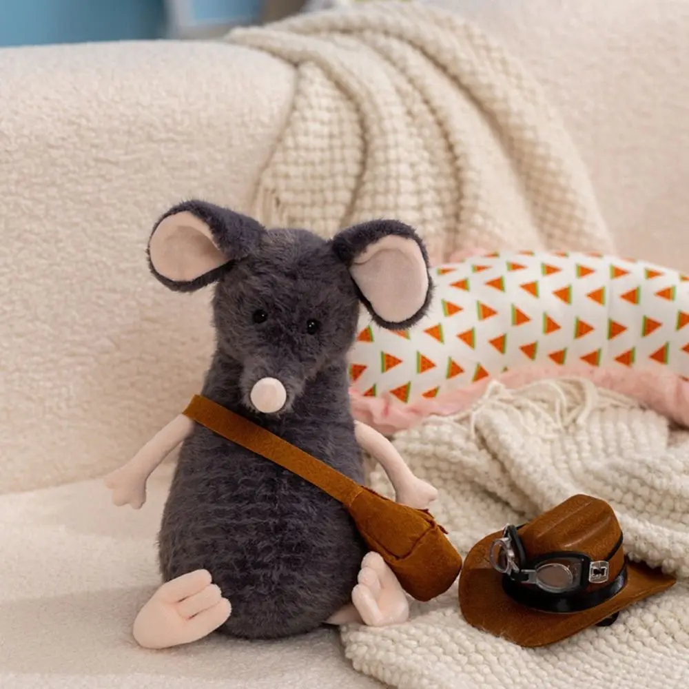 

PP Cotton Sad Mouse Plush Toy Fluffy Wears Hat Lachlan Mouse Plush Doll Comfortable Handmade Soft Mouse Plush Pillow Home Decor