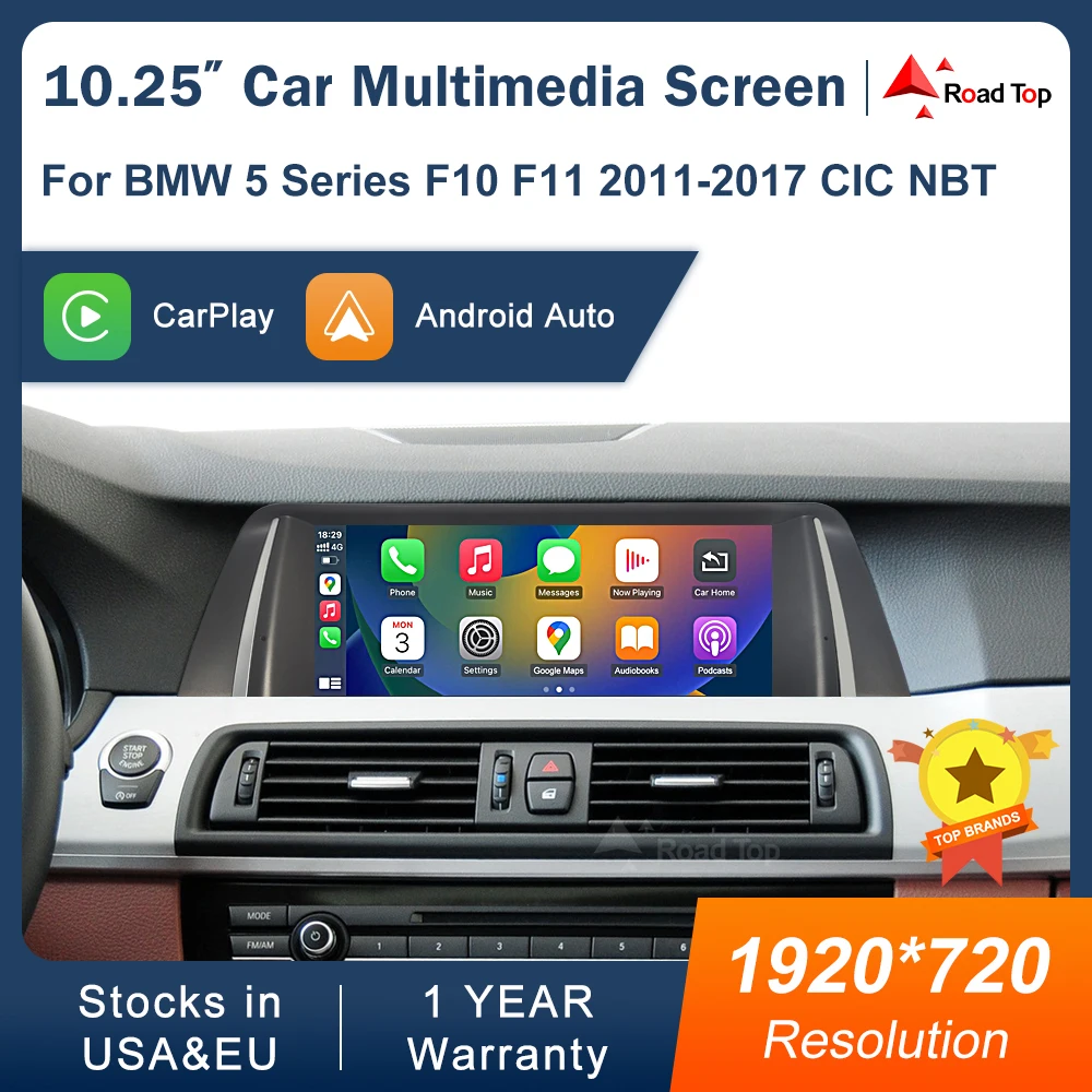 10.25 1920*720 Multimedia Display For BMW 5 Series F10 F11 2011-2017 CIC NBT  Touch Screen Wireless Carplay Android auto