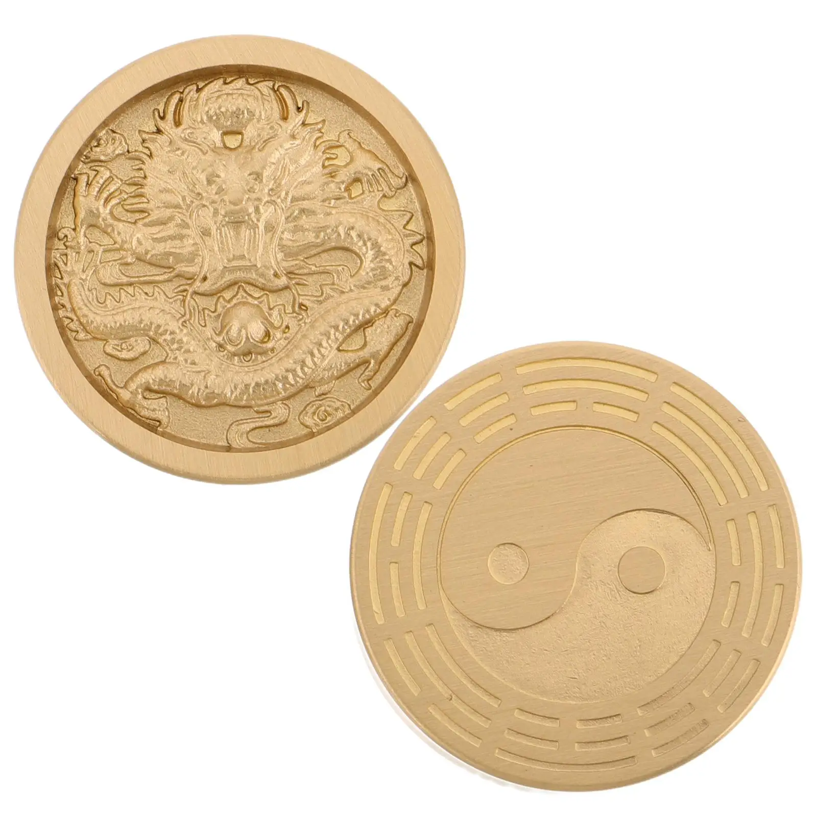 2Pcs Solid Brass Paperweight for Calligraphy Painting Dragon Bagua Pattern Weights Office Desk Chinese