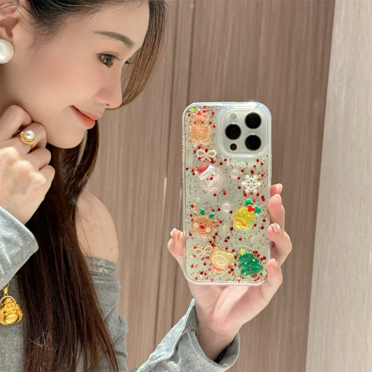 لطيف شفاء ثلاثية الأبعاد عيد الميلاد سعيد قطرة الغراء قضية الهاتف آيفون 17 16 15 14 13 12 11 برو ماكس زائد Y2K الكرتون الأحمر الإبداعية غطاء #3