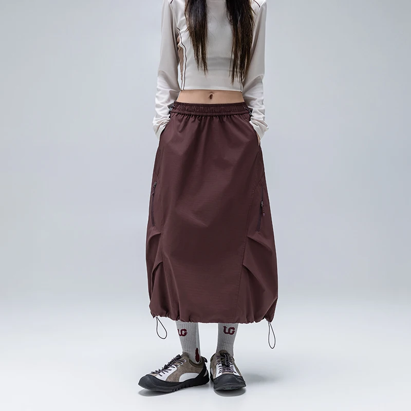 Women Outdoor Functional Cargo Skirt Elastic Waist Multi Pockets Skirts Waterproof Quick Dry Long Skirts for Hiking Trekking