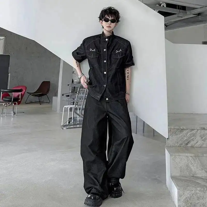 LUZHEN Handsome 2026 Summer New Denim Two-piece Sets Men's Trendy Multi Pockets Short Sleeve Shirts And Loose Male Jeans JY8055 view 3
