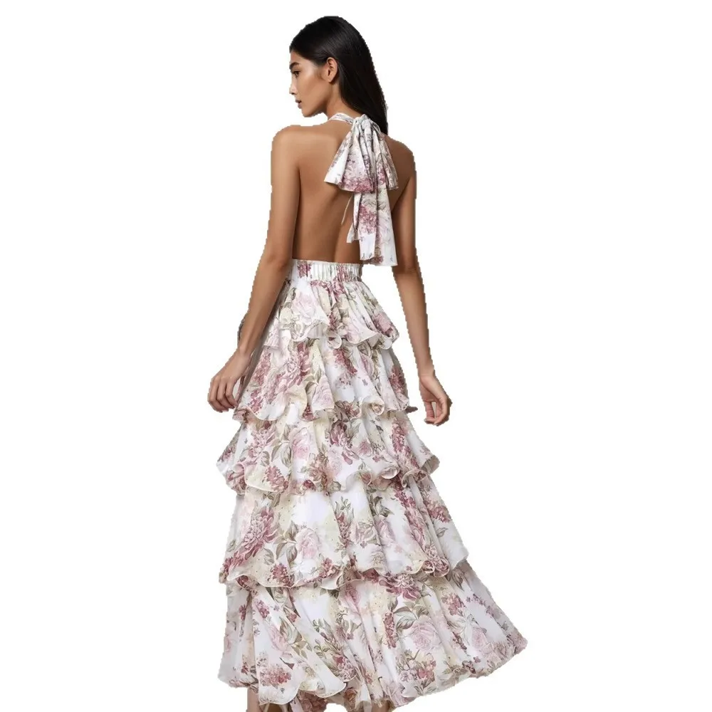 Faionable Sexy v-ne multicouche imprimé femmes Dr printemps 2025 Svel taille haute imprimé jupe tenue décontracté