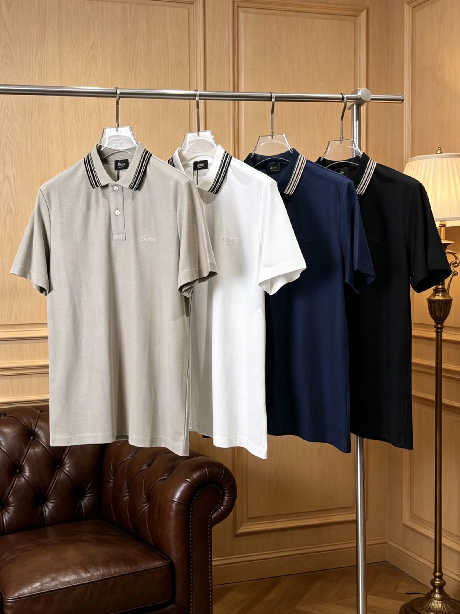 Bri Summer Old Money Style Men's Business Casual Pearl Mesh Cotton Lapel Short Sleeve POLO Shirt