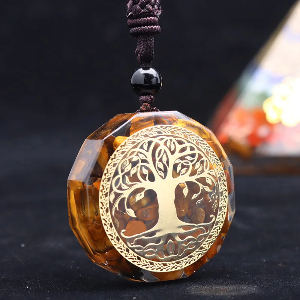 Orgonite Pendant Chakra Reiki Healing Necklace Yoga Energy Tiger Eye Natural Stone Chain Necklaces For Women Men Jewelry Gift