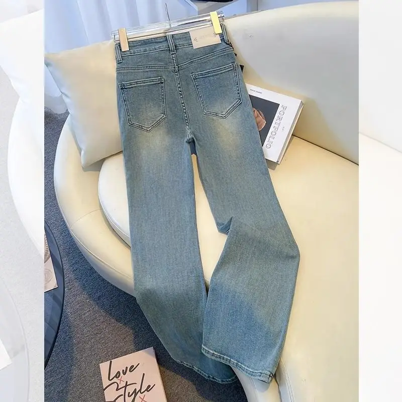 Cintura alta sino bot jeans feminino primavera 2025 novo sle elástico emagrecimento leggings cor azul queimado calças senhoras jeans