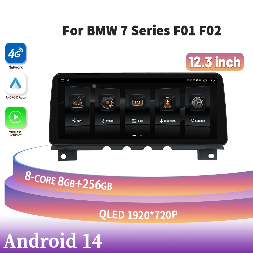 Car Multimedia Navigation 12.3‘’ Android 14 For BMW 7 Series F01 F02 Head Unit WIFI Wireless Carplay Stereo Screen