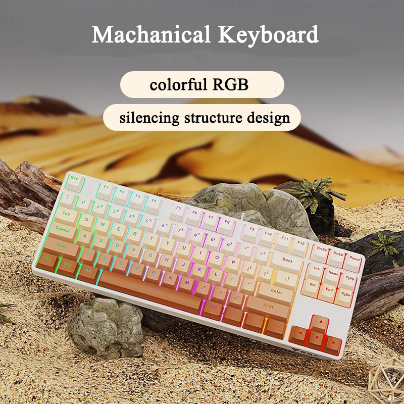 

87 Keys Portable Gaming Mechanical Keyboard Backlight RGB Wired Computer Office Home Gamer Keyboard For PC Laptop Blue Switch