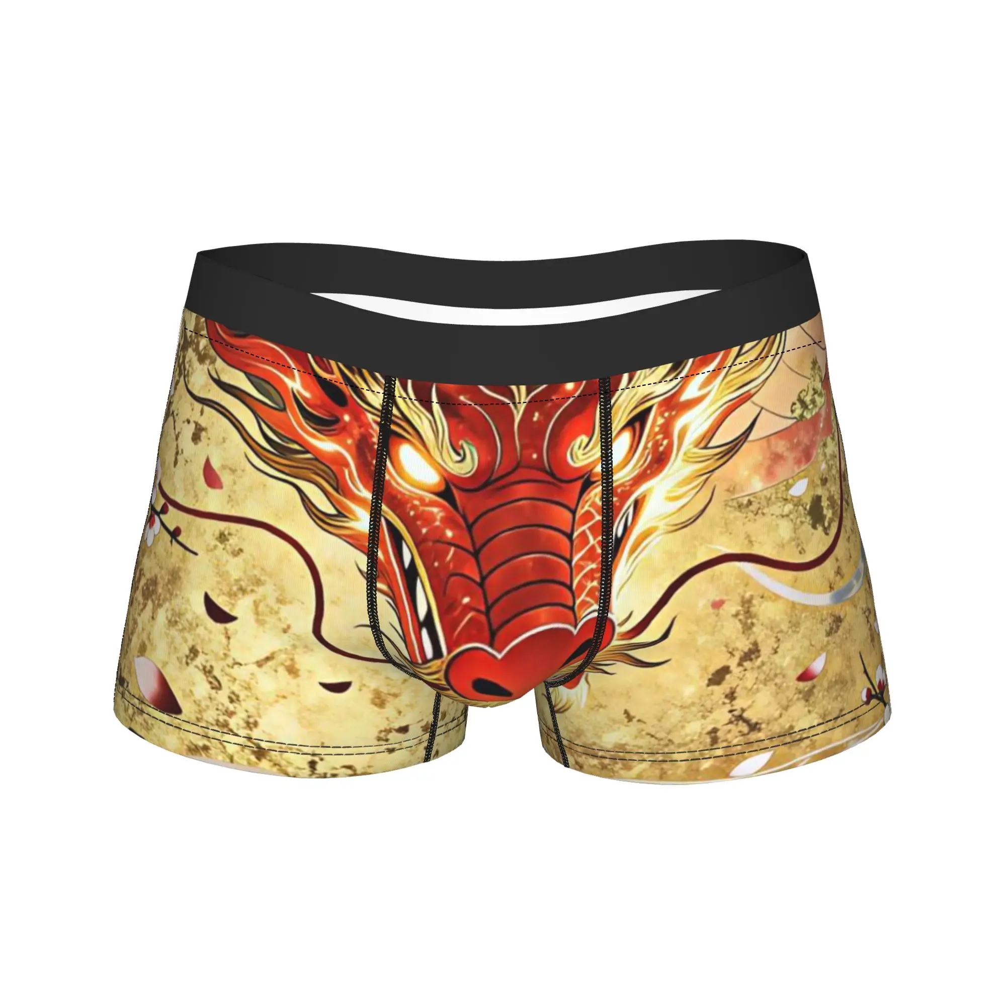 

Gilded Red Dragon Underwear Classic Underpants Design Boxer Brief For Men 3D Pouch Large Size Boxer Shorts