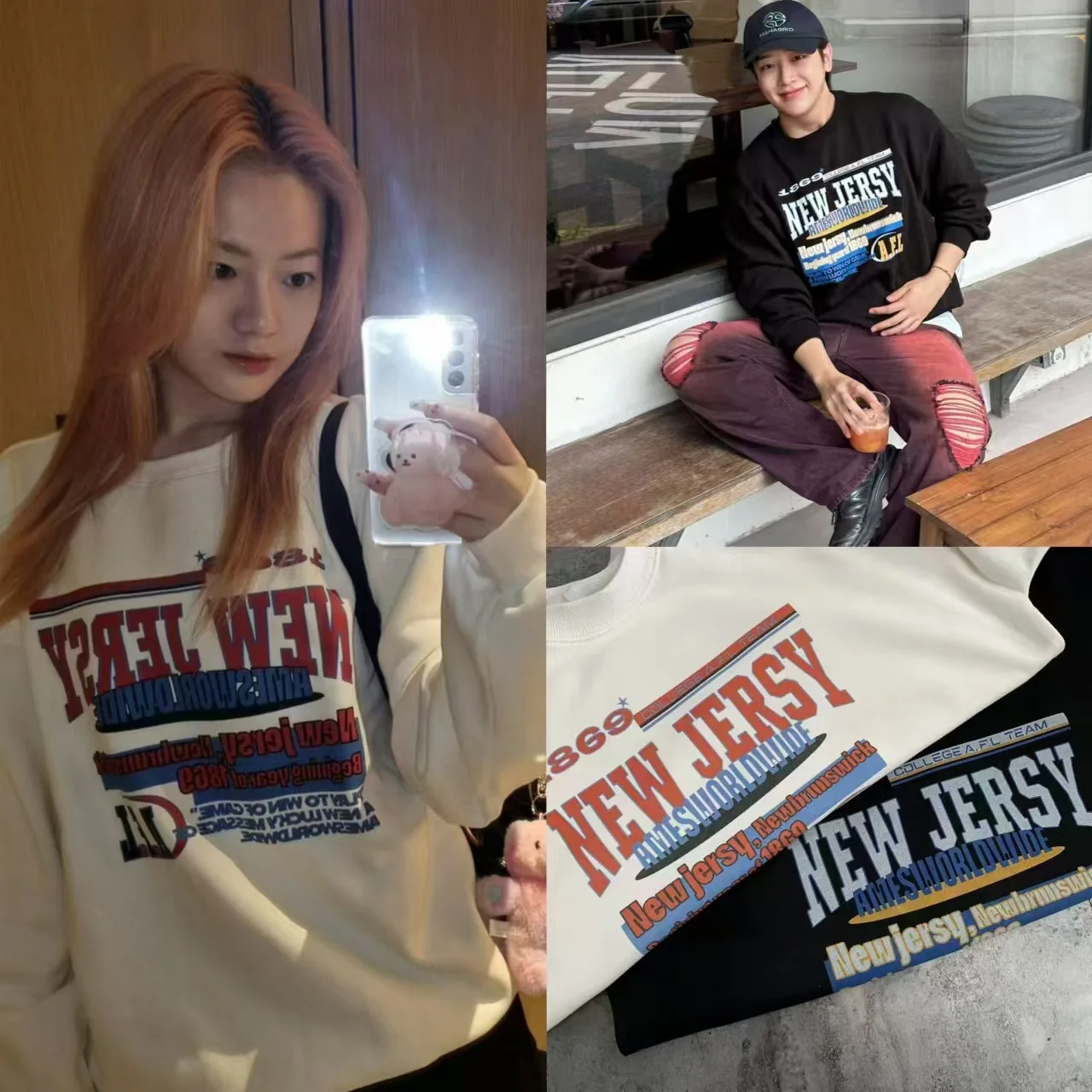 

Korean niche trendy brand vintg24 autumn American retro design sense letter men's printed crew neck sweater women