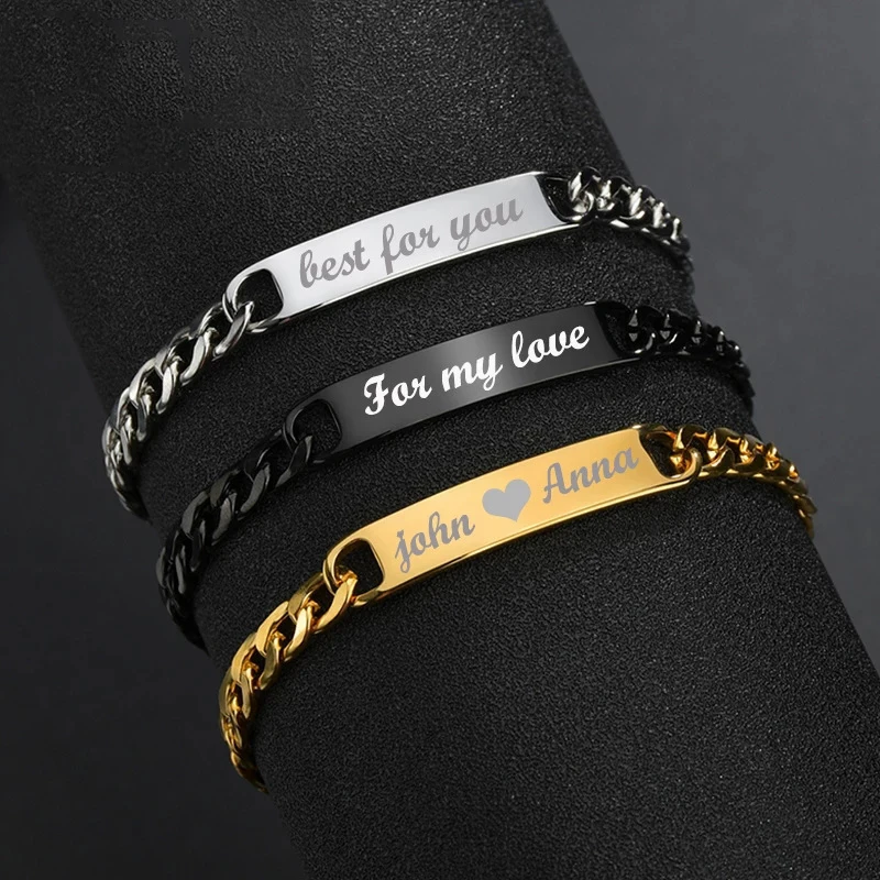 

WLP Classic Fashion Men's Customized Bracelets Stainless Steel Punk Engrave Name Letter Bracelet Bangle Hip Hop Party Jewelry