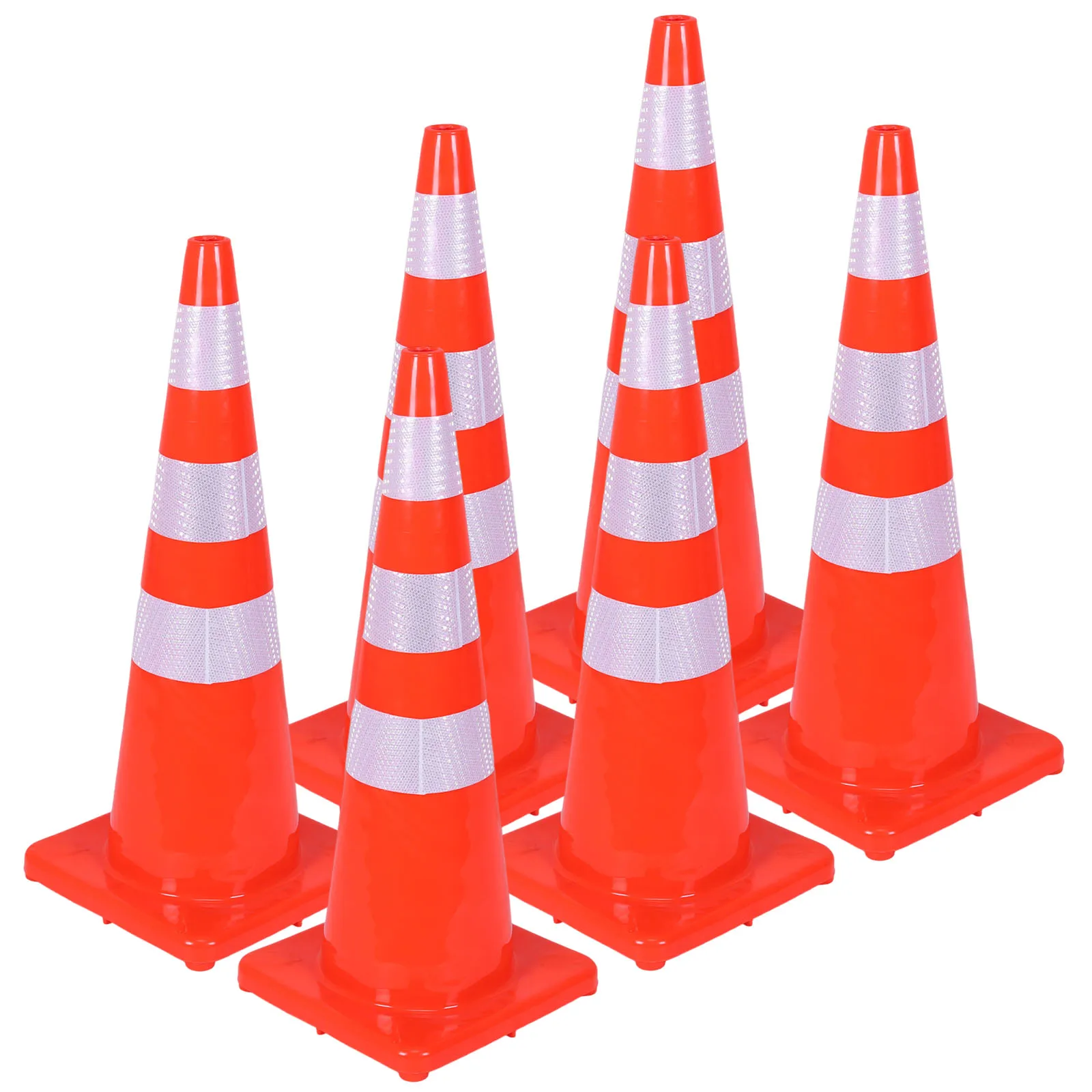 

35 Inch 6 Pack Construction Cones with Reflective Collars Plastic Safety Cones for Traffic Control Driveways and Parking Lots
