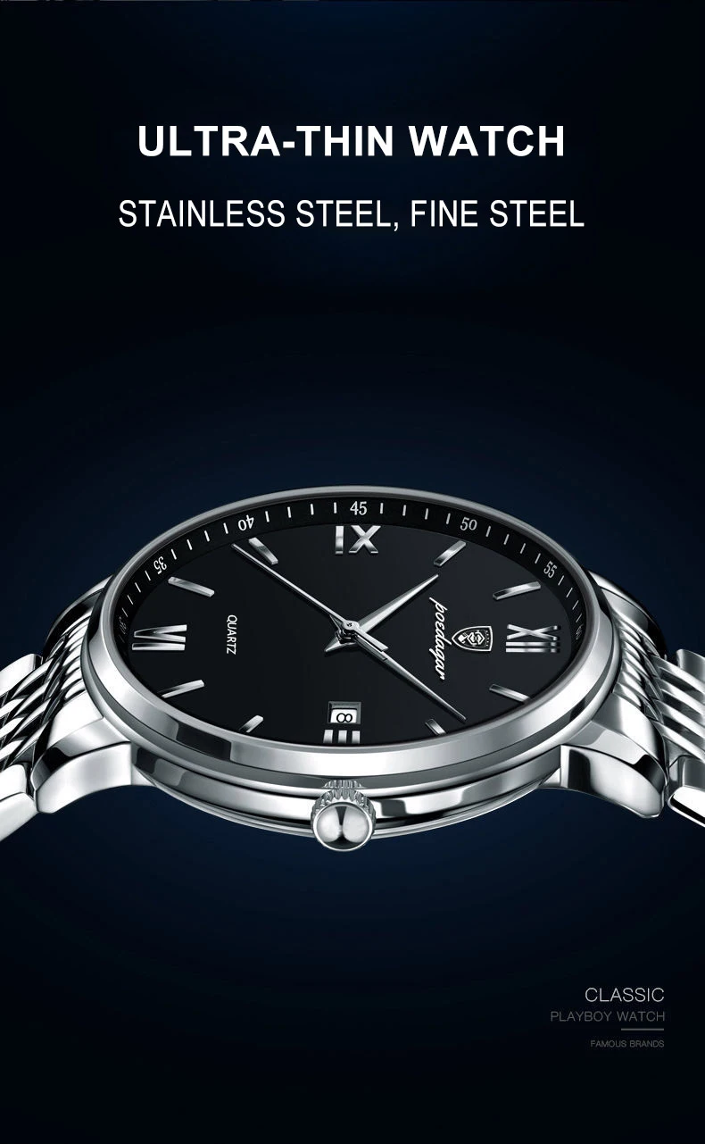 POEDAGAR Luxus Sport herren Armbanduhr Edelstahl Wasserdicht Datum Mann Uhr Hohe Qualität Casual Mode Quarz Männer Uhren – Detail 13
