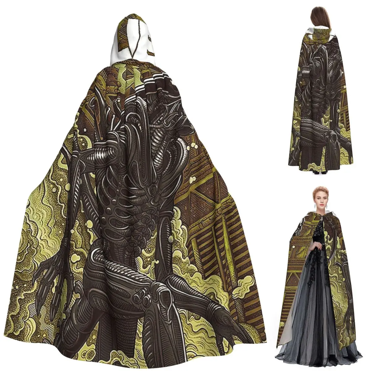 

Movie Alien Long Hooded Cloak Witch Medieval Costume Cosplay Cape HalloweenParty Adult Unisex
