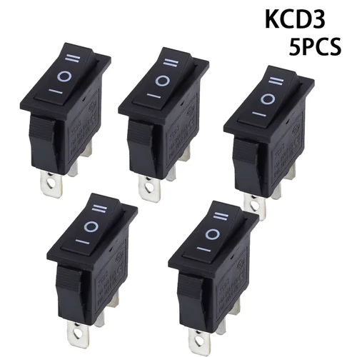 5 uds x AC 15A 250V /20A 125V 3 pines SPDT KCD3 ON-OFF-ON 3 posiciones interruptor basculante de barco negro