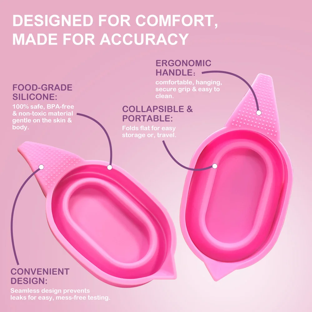 Collapsible Female Urine Sample Cup -Reusable Food-Grade Silicone Pee Cup for Urinalysis, Home Pregnancy HCG & Ovulation LH Test