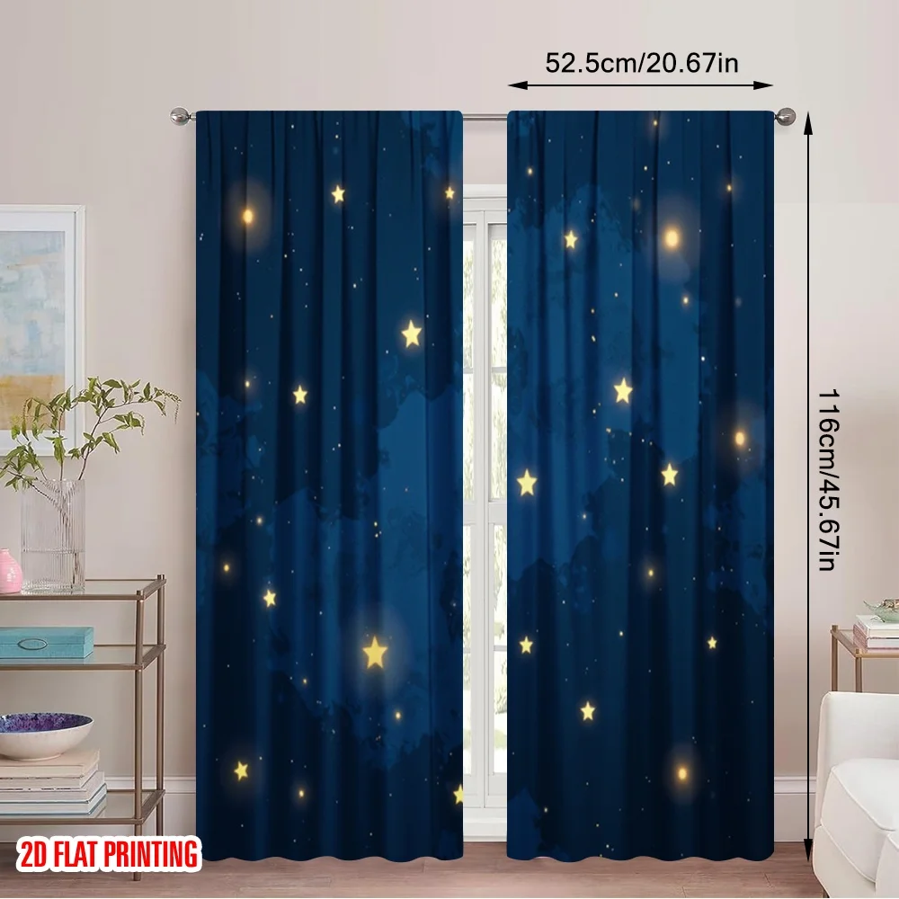2pcs 2D flat printing Drapes Flat screen starry sky pattern Polyester Without Electricity Birthday Party for aesthetic room