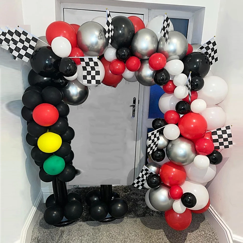 Race Car Balloons Arch Garland Kit Foil Balloon Kid Racing Car Theme 1st Birthday Party Supplies for Boys Baby Shower Decoration