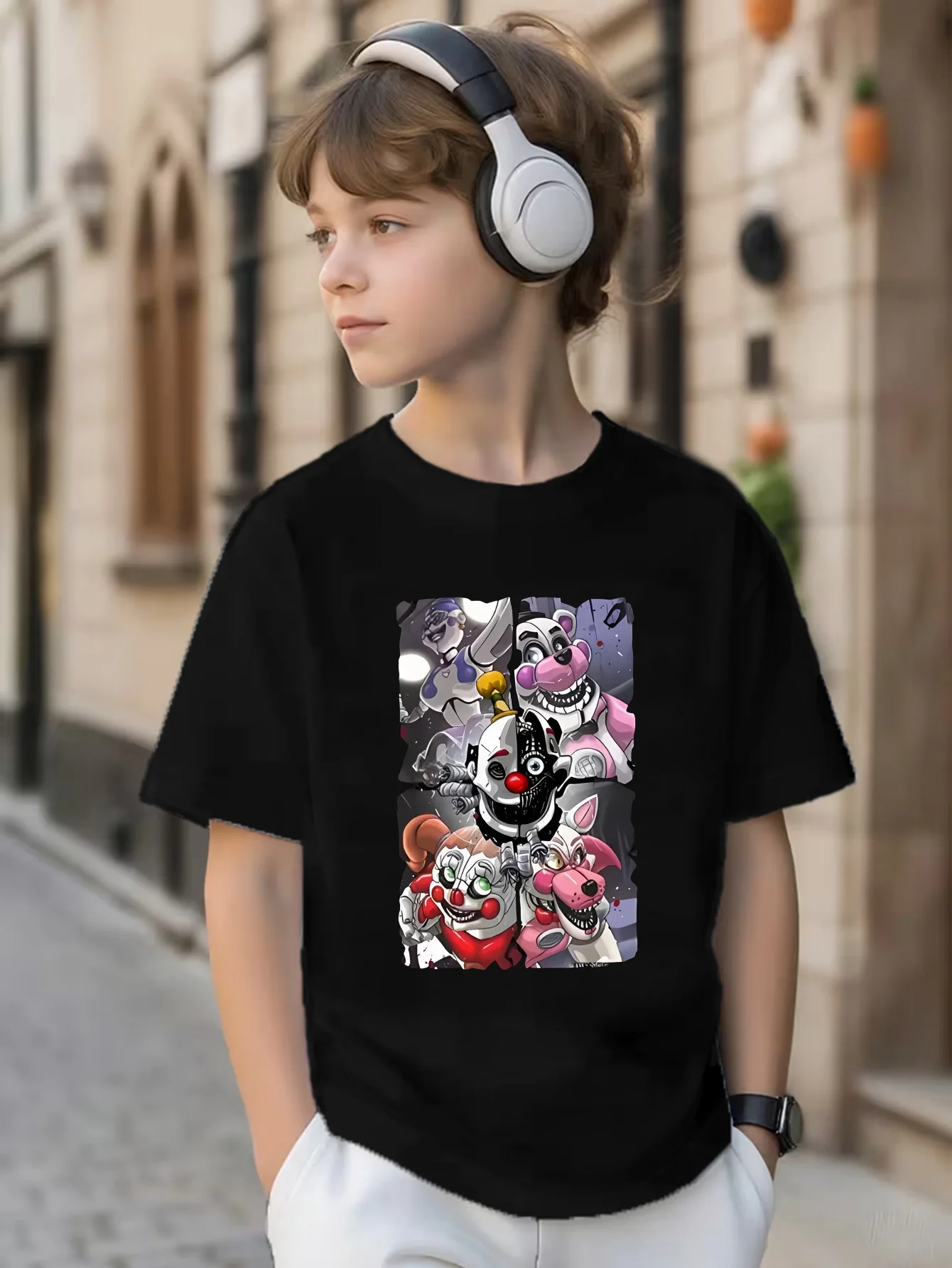 Camiseta infantil con estampado de Five Nights At Freddy's: Sister Location, nueva camiseta informal multifuncional de manga corta para niños/niñas