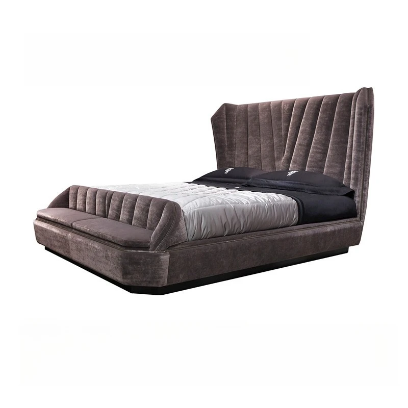 Italian light luxury double bed, first layer leather, high backrest wedding bed