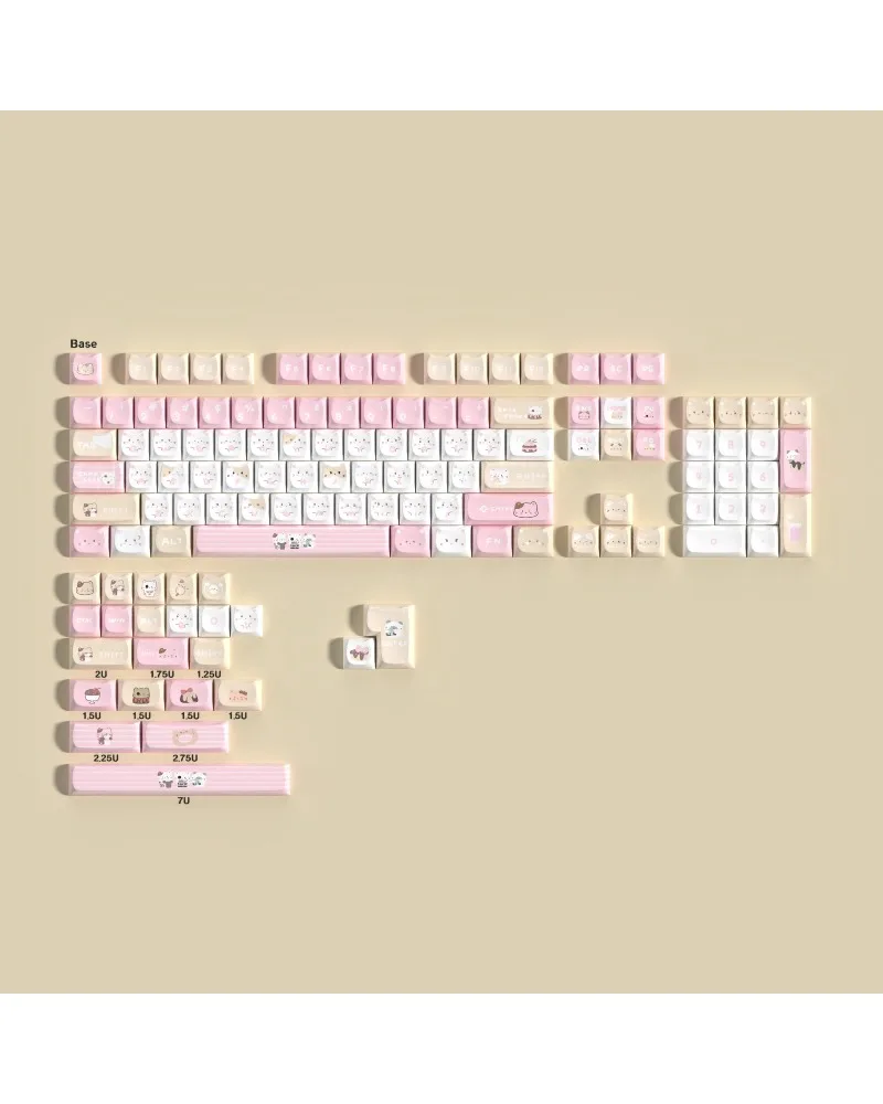 

MAO Height Full Collection Cat Themed PBT Sublimation Keycaps Two-tone Pink White Black Pink Split Spacebar 7u Extra Key Set