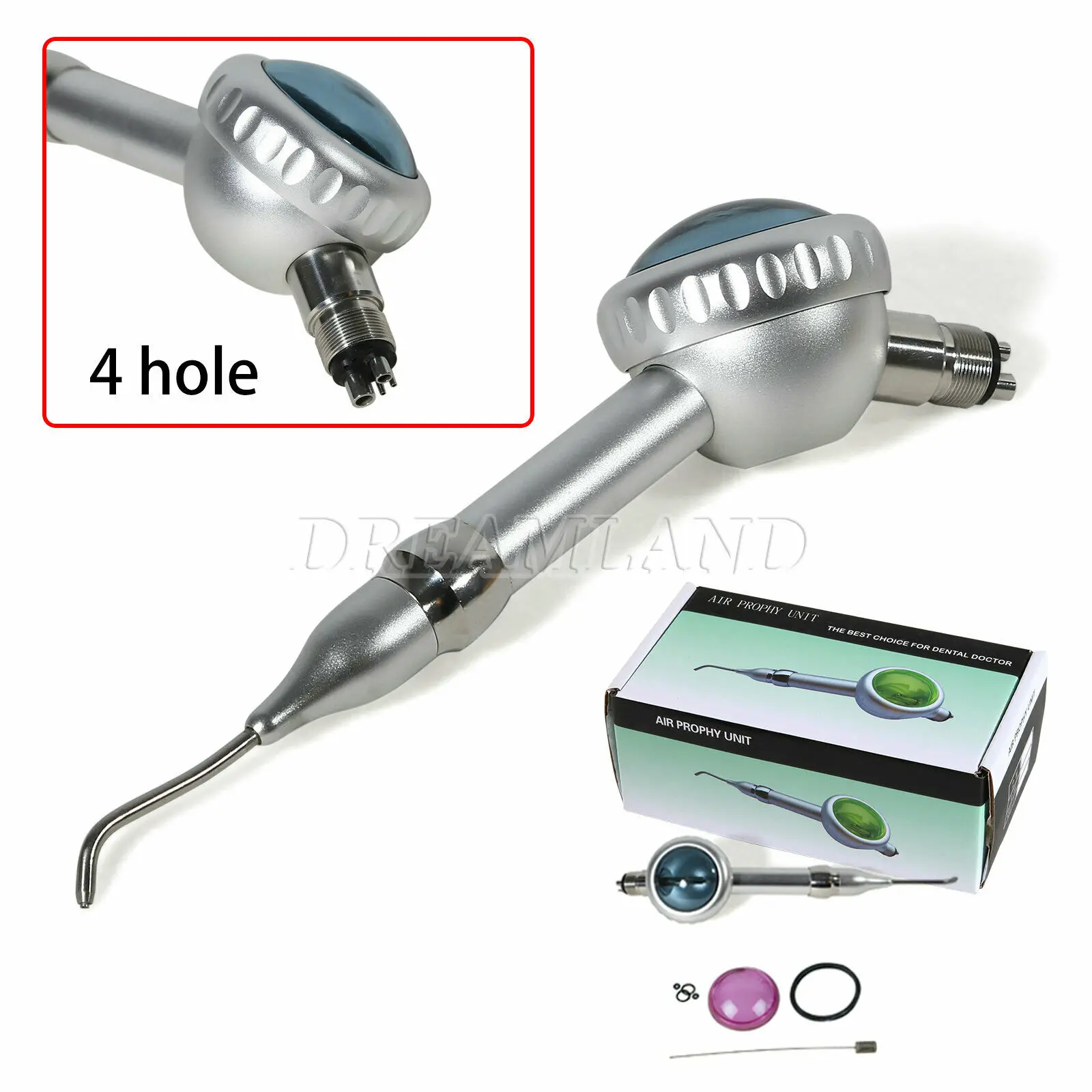 

Dental Hygiene 360º Rotation Air Polisher Flow Polishing Handpiece Teeth Prophy Jet 4 Hole