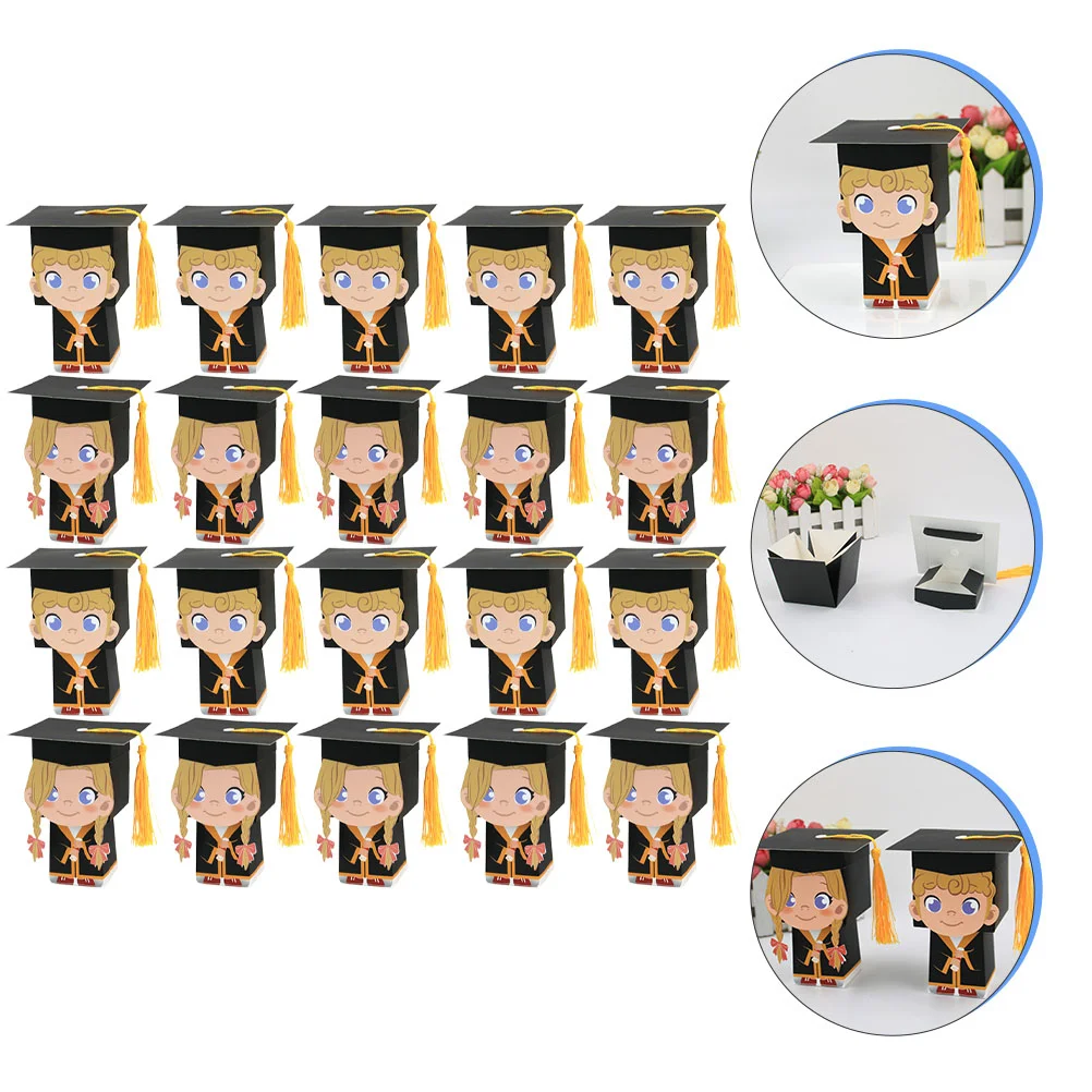 20pcs Candy Boxes Graduation Small Gift Cases Doctoral Cap Candies Packaging Containers