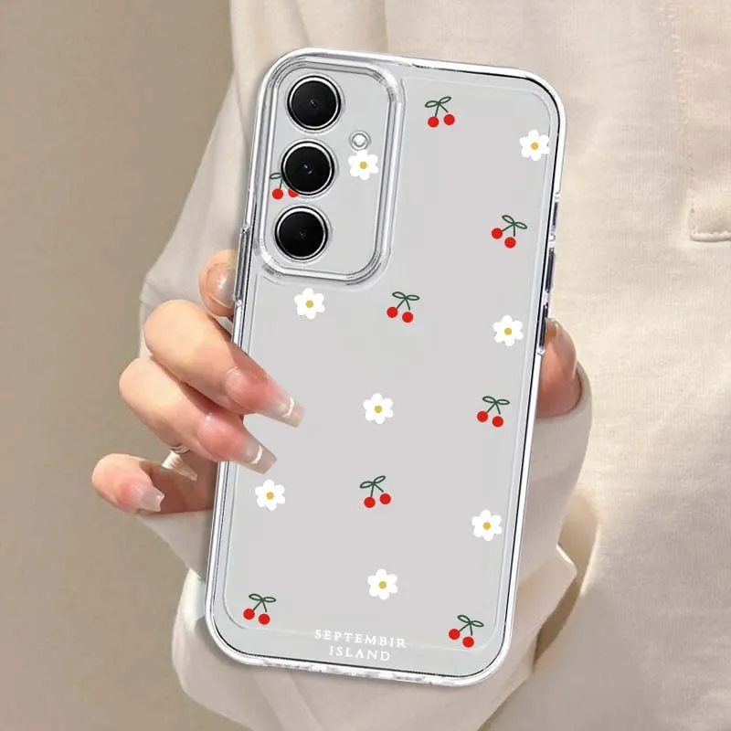 Cherry Bow Love Phone Case For Samsung Galaxy A73 A72 A71 A55 A54 A53 A52 A51 A33 A25 A22 A15 A14 A05 TPU Transparent