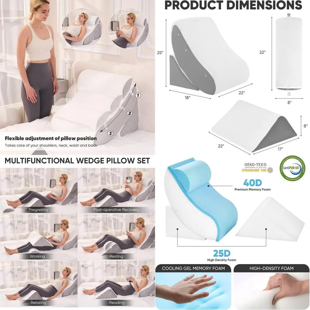 

Orthopedic Memory Foam Wedge Pillow Set for Post-Op Recovery, Sleeping, Acid Reflux Relief, and Back Support