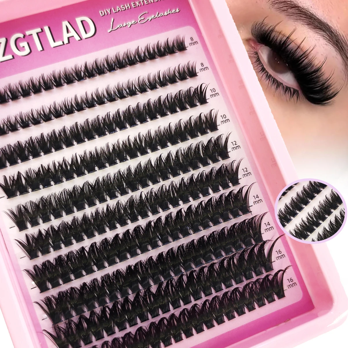 HBZGTLAD Manga Cluster Wimpern 120 Fächer 8-16MM DIY Katzenaugen-Wimpern Unsichtbares Band Premium Nerz Manga Wimpern-Cluster