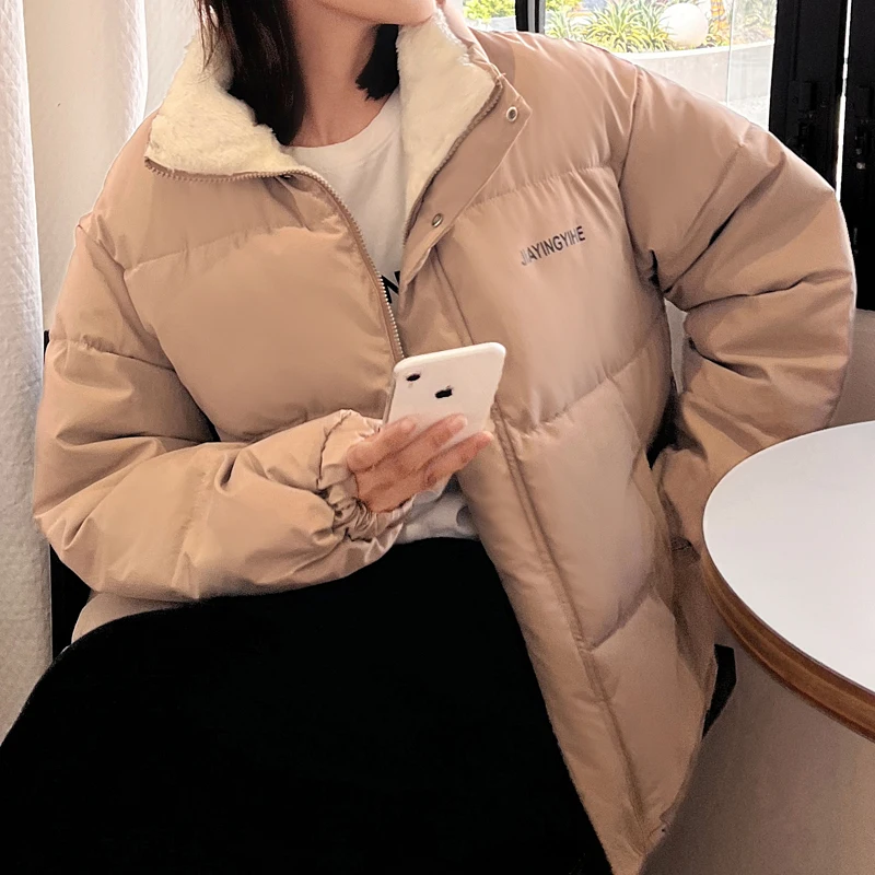 2022 winter new fleece fluffy jacket cotton clothes Harajuku plush zipper winter coat men and women solid color casual jacket