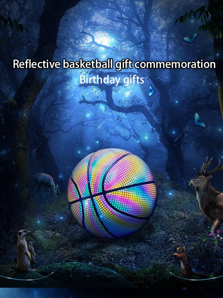 Luminous Basketball Replacement Holographic Glowing Reflective Basketball Luminous Glow Ball for Daily Exercise