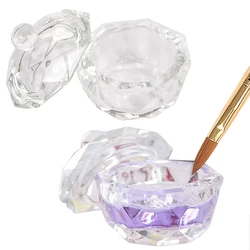 Nail Art Glass Cup with Lid for Acrylic Liquid, Brush Cleaner, Nail Art Dappen Dish