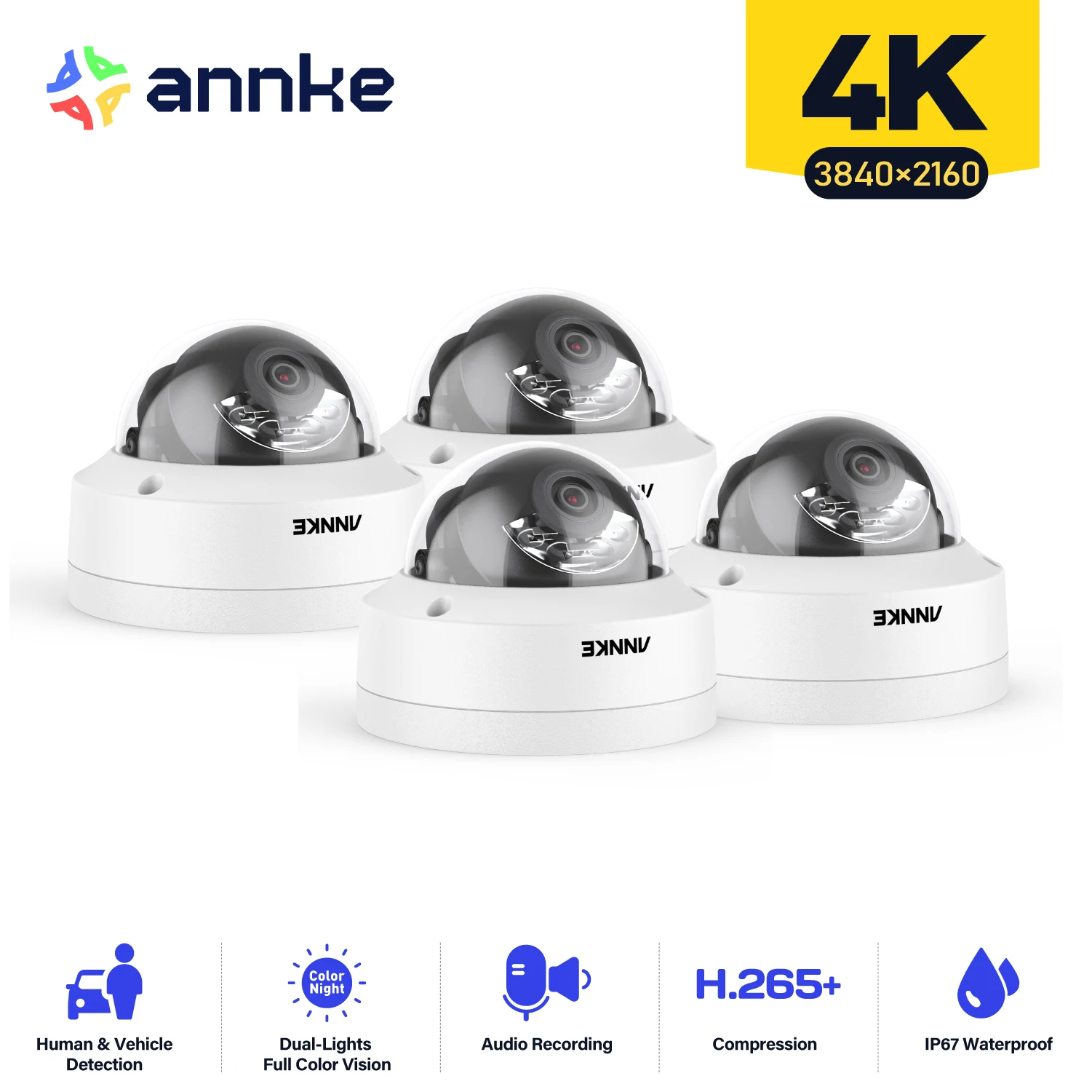 

ANNKE 4PCS Ultra HD 8MP POE Camera 4K Outdoor Indoor Weatherproof Security Network Dome EXIR Night Vision Email Alert CCTV Kit