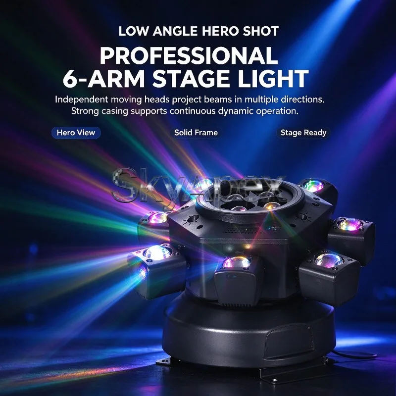 Hot Sale Outdoor Entertainment Camping Six-arm Stream Pattern Bee Eye Light KTV Sound Activated Ambient Light Bar Stage Light