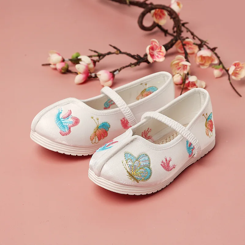 Chinese Style Kids Girls Cotton Cloth Hanfu Shoes Traditional Vintage Ethnic Embroidery Flower Children Baby Girl Shoes 2022 New