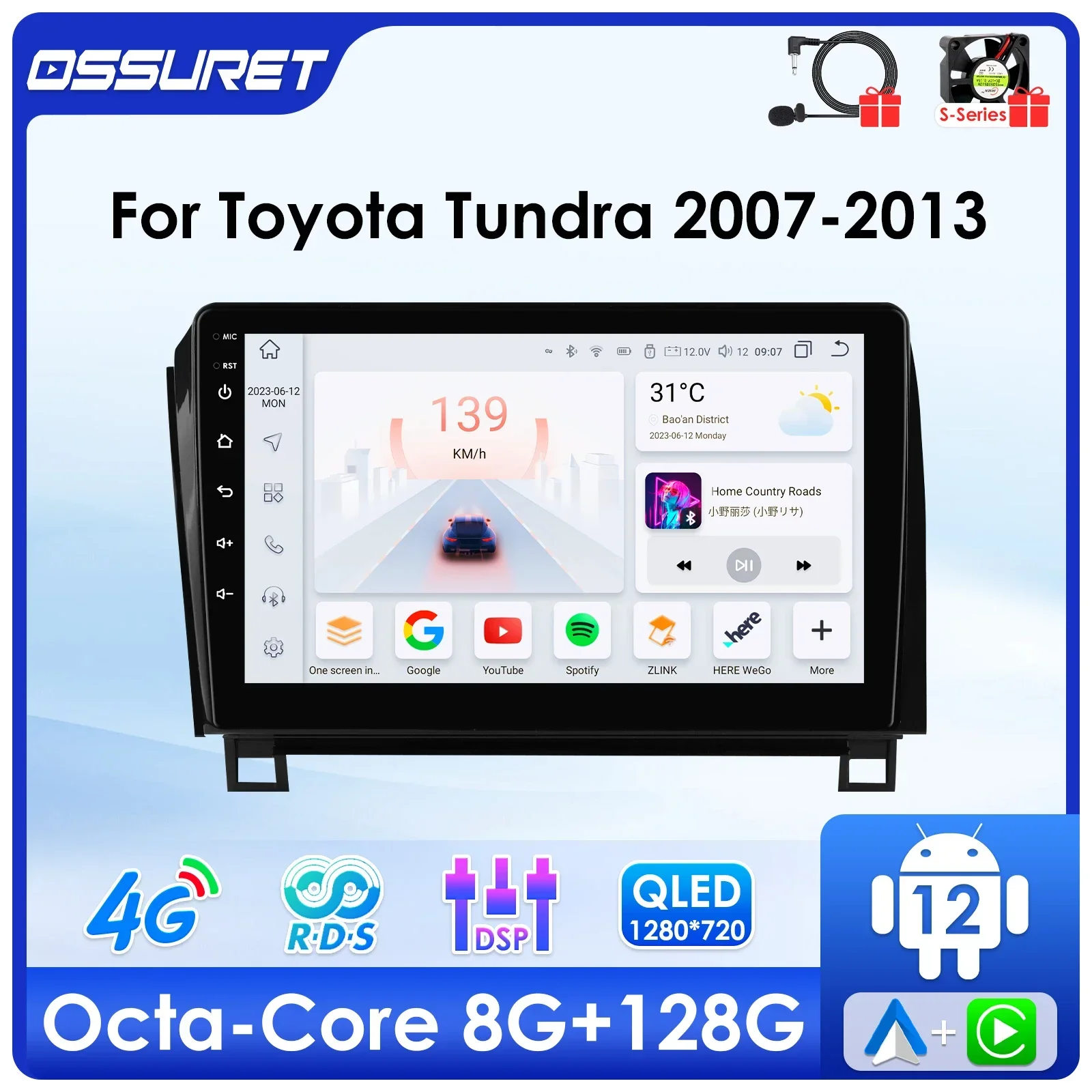 7862 DSP Carplay For Toyota Tundra 2007-2013 Multimedia Android 12 Car radio Video player 4G GPS navi head Unit 2din QLED Screen