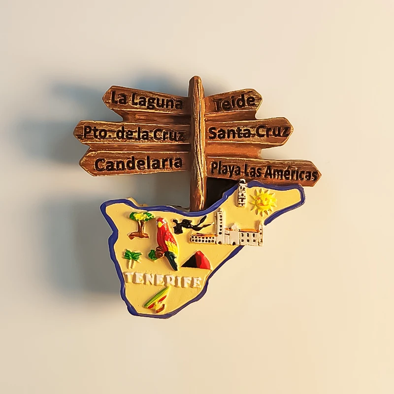 Spain，Tenerife Island，Road signs，map，3D Stereoscopic，Tourism souvenirs，Resin painting，Decoration home，Refrigerator magnets