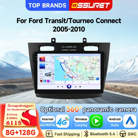 OSSURET Hot Sale Free Shipping 10.1 Inch 2 Din Car GPS Navigation For Ford Transit/Tourneo Connect 2005-2010 Autoradio Touch Screen Bluetooth Handsfree DSP 4G LTE WiFi  RDS FM Radio Android 14 Car Stereo Wireless CarPlay Android Auto Car Multimedia Player