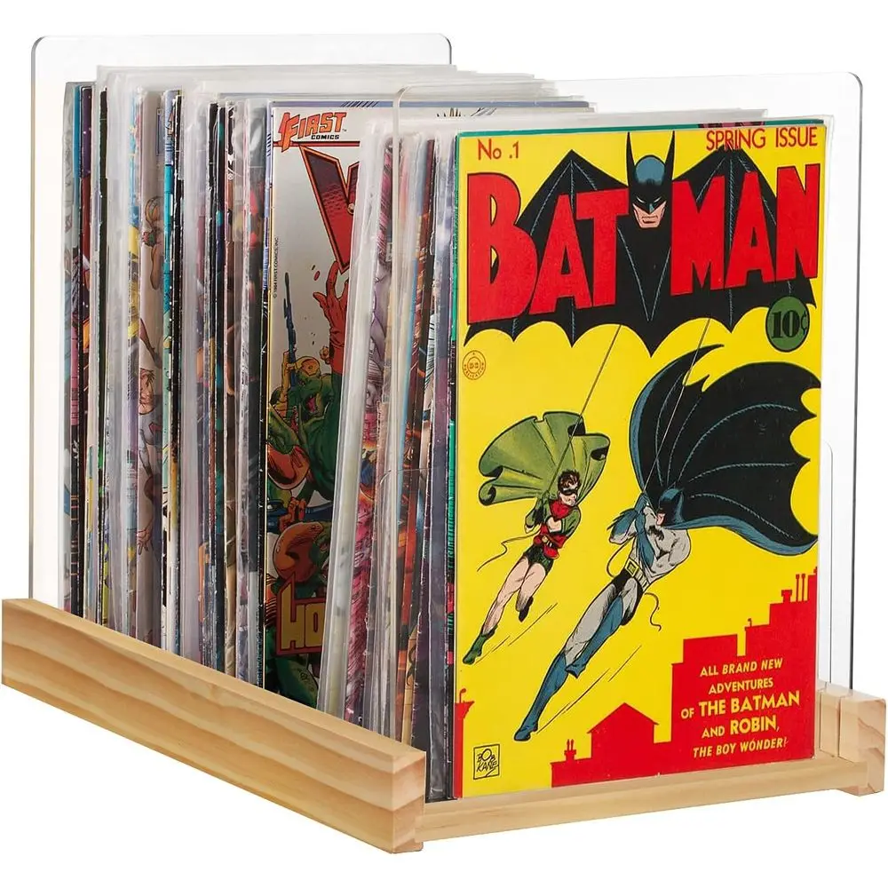 

Запатентованный держатель для хранения комиксов – деревянный и акриловый демонстрационный бокс/кейс для коллекций – органайзер для комиксов, журналов и книг – вместительный.