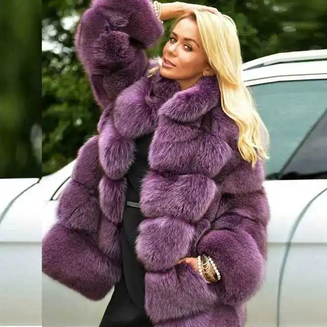 Women Faux Fox Fur Coats Maxi Coats Turn Down Collar Thick Warm Elegant Autumn Winter Open Stitch Fur Jackets Warm Streetwear