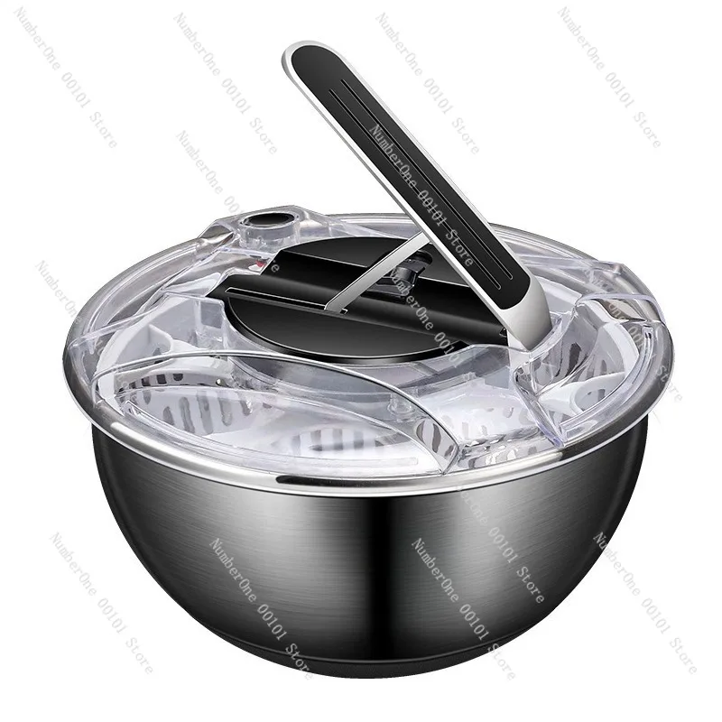 Household Salad Spinner Vegetable Washer Drain Basket Stainless Steel Manual Fruit Vegetable Dryer Quick Press Dehydrator