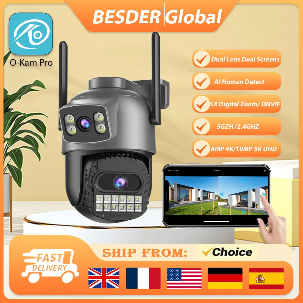 BESDER 5G HZ Wifi Camera 8MP Auto Tracking 10MP Outdoor CCTV Wifi Surveillance IP Camera PTZ Security Protection O-Kam Pro App